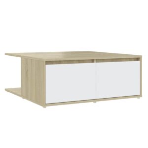 vidaXL fehér és tölgyszínű szerelt fa dohányzóasztal 80 x 80 x 31 cm