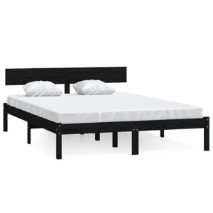 vidaXL fekete tömör fenyőfa ágykeret 120 x 200 cm