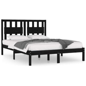 vidaXL fekete tömör fenyőfa ágykeret 140 x 190 cm