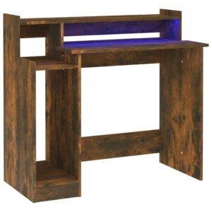 vidaXL füstös tölgy színű szerelt fa íróasztal LED-ekkel 97x45x90 cm